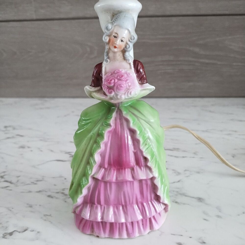 Vintage Germany 50s Porcelain Figural Table Lamp Rococo/Marie Antoinette Style